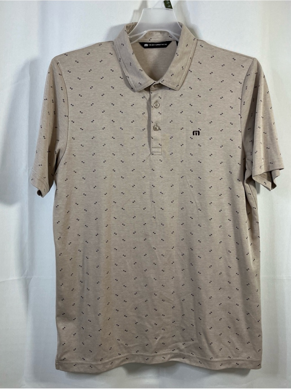 TravisMathew Mens Tan Geometric Print design Golf Polo Shirt Short Sleeve L